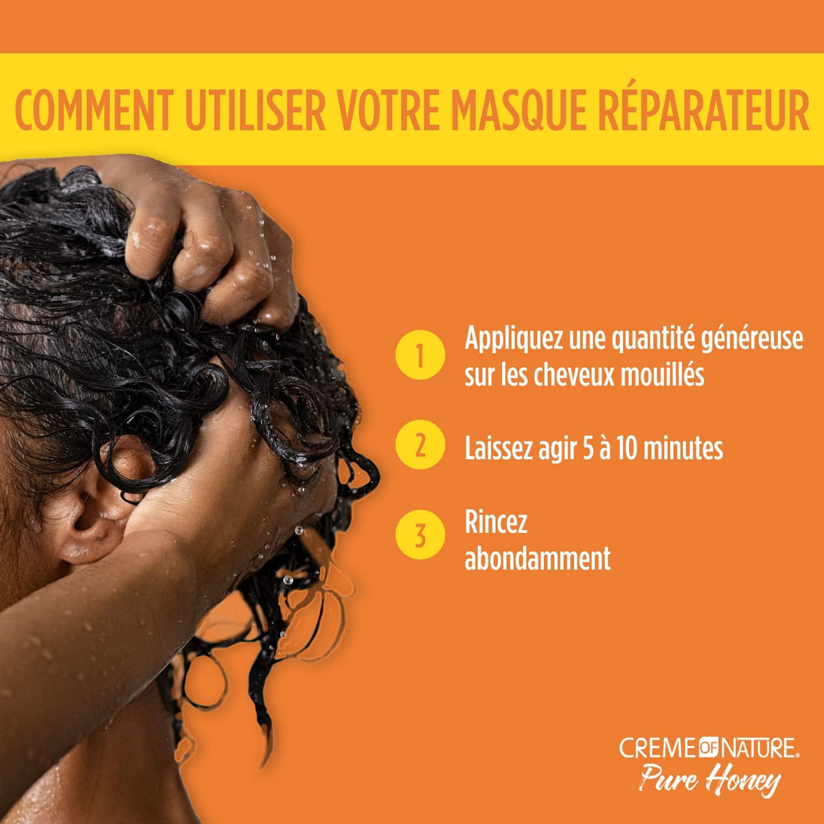 Creme of Nature before and after hair texture comparison, shows reduced frizz