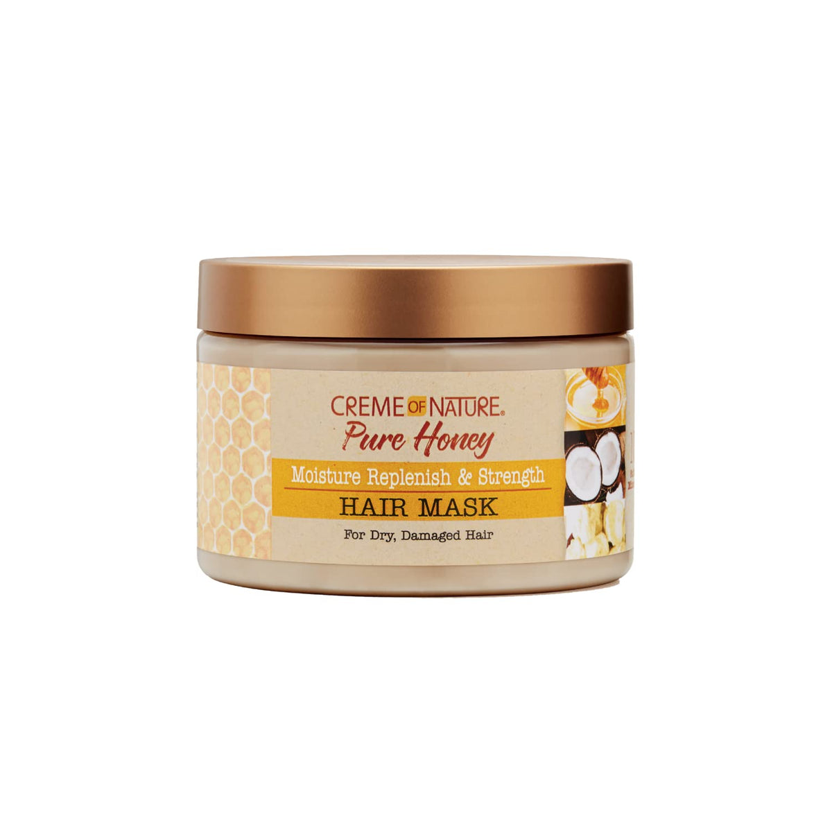 Creme of Nature front packaging showing jar and label, highlights moisture benefits
