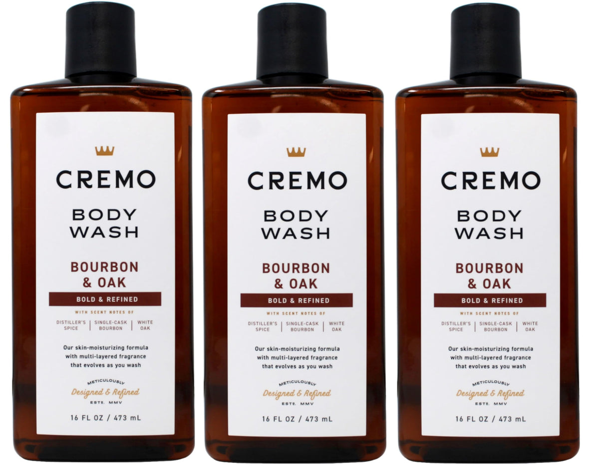Cremo bottle front view showing bourbon and oak scent and premium look