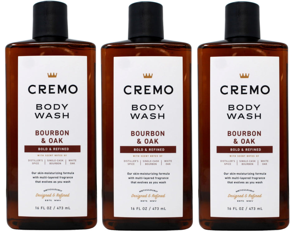 Cremo bottle front view showing bourbon and oak scent and premium look