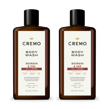 Cremo bottle front packaging showing label and bourbon oak scent benefit