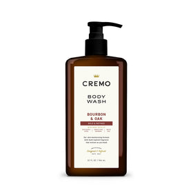 Cremo front pump bottle showing Bourbon & Oak label and easy dispensing benefit