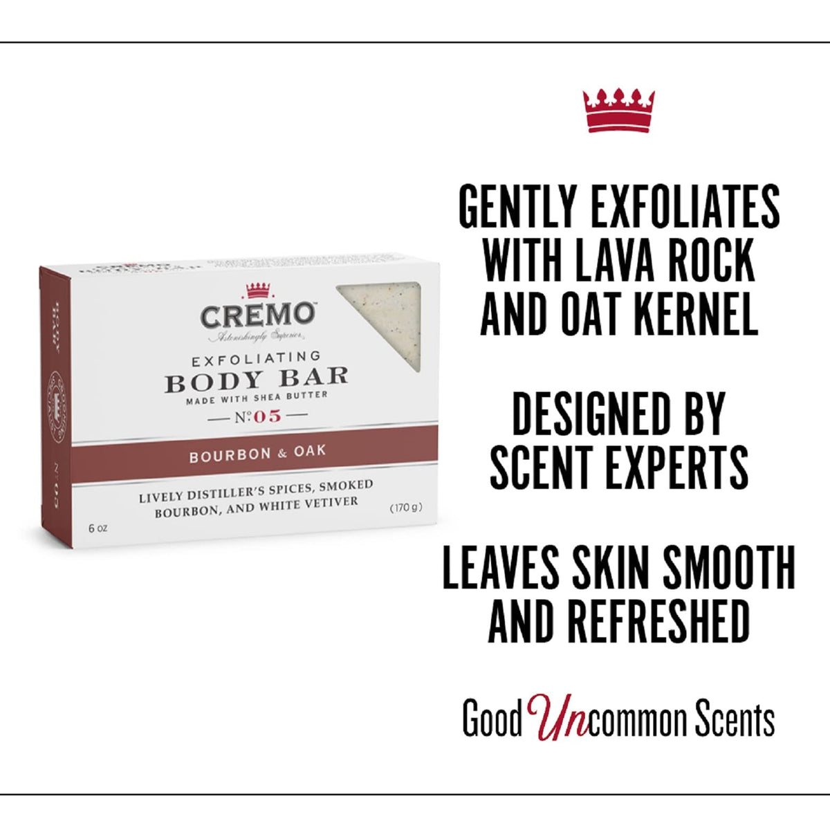 Cremo detail of lava rock exfoliant particles highlighting effective cleansing