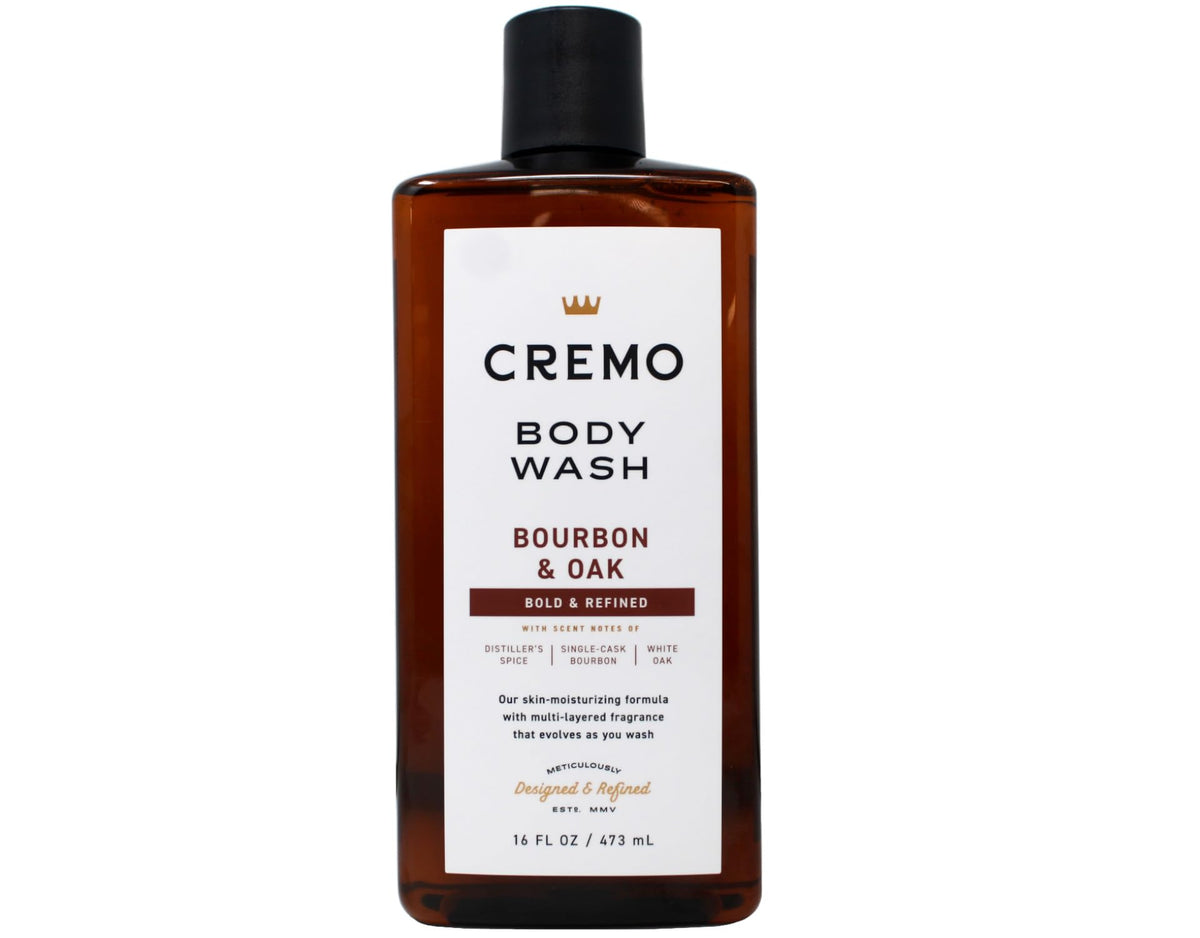 Cremo body wash being poured and forming rich lather for effective cleansing