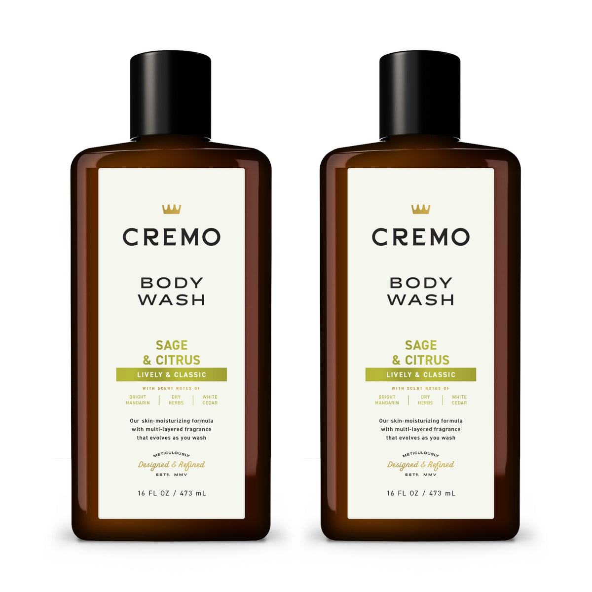 Cremo front packaging showing sage and citrus scent and clear branding benefits skin freshness