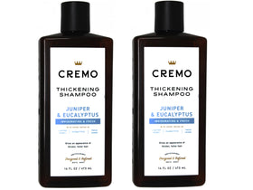 Cremo front label showing juniper and eucalyptus scent and volume benefit