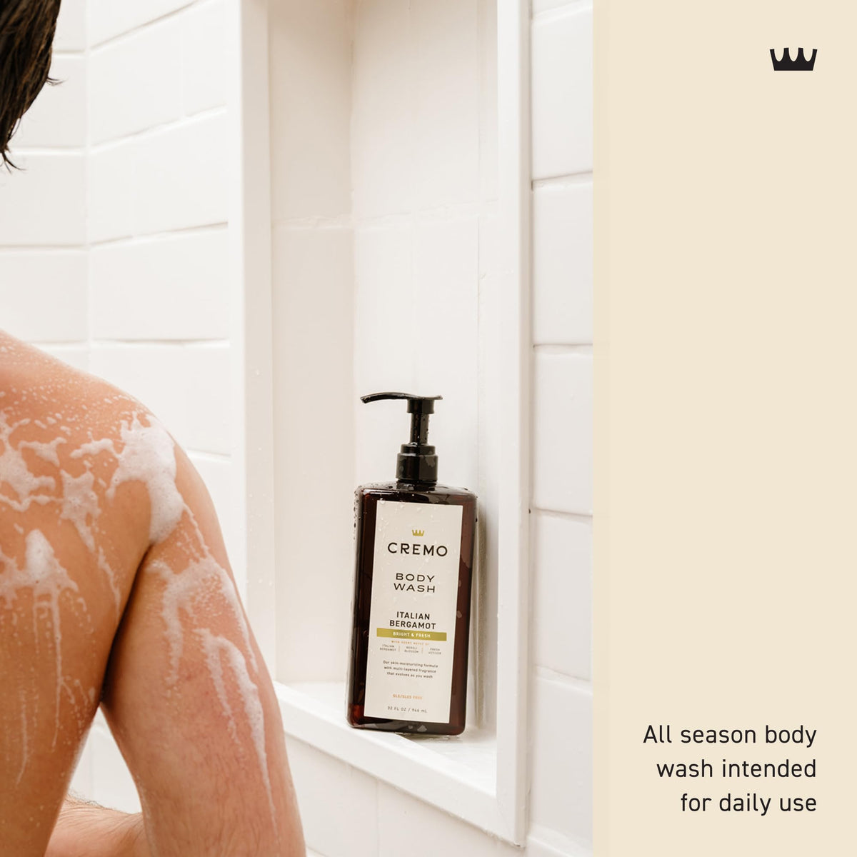 Cremo rich lather close-up demonstrating creamy foam and moisturizing effect