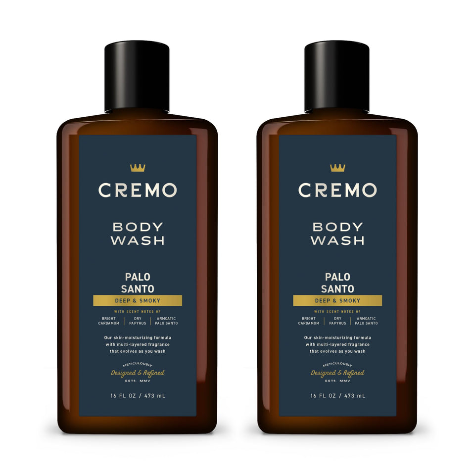 Cremo front packaging showing the Palo Santo Reserve Collection and elegant bottle benefit: premium look