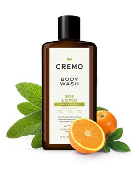 Cremo bottle placed on shower shelf with water droplets, conveys daily convenience