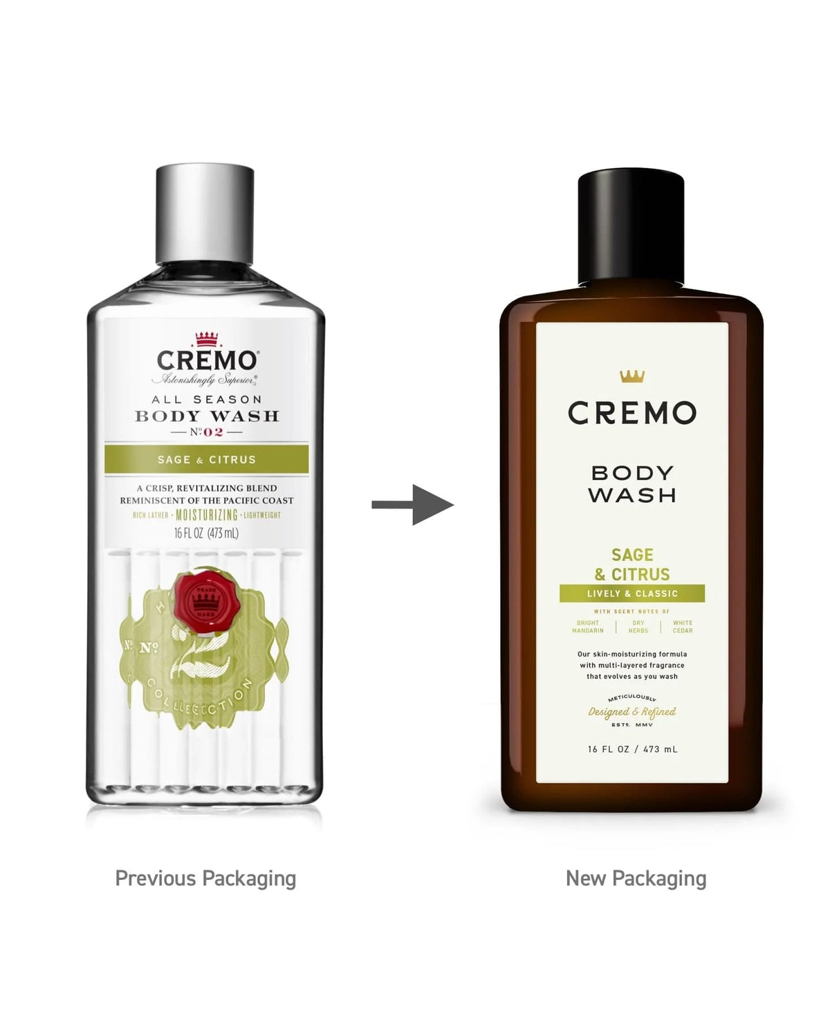 Cremo bottle pouring rich white lather into hand, shows creamy moisturized cleanse