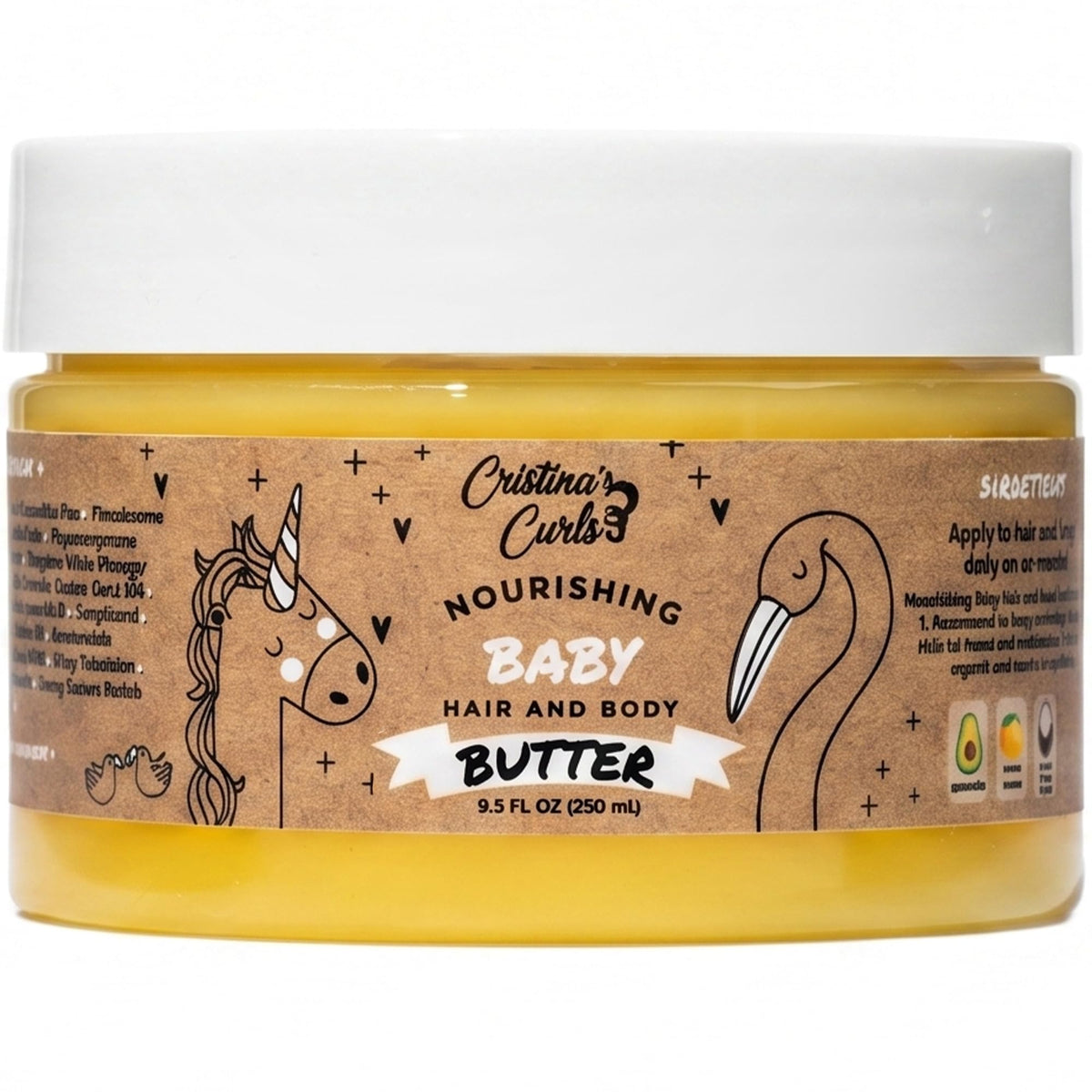 Cristina's Curls jar front view showing label and packaging benefit