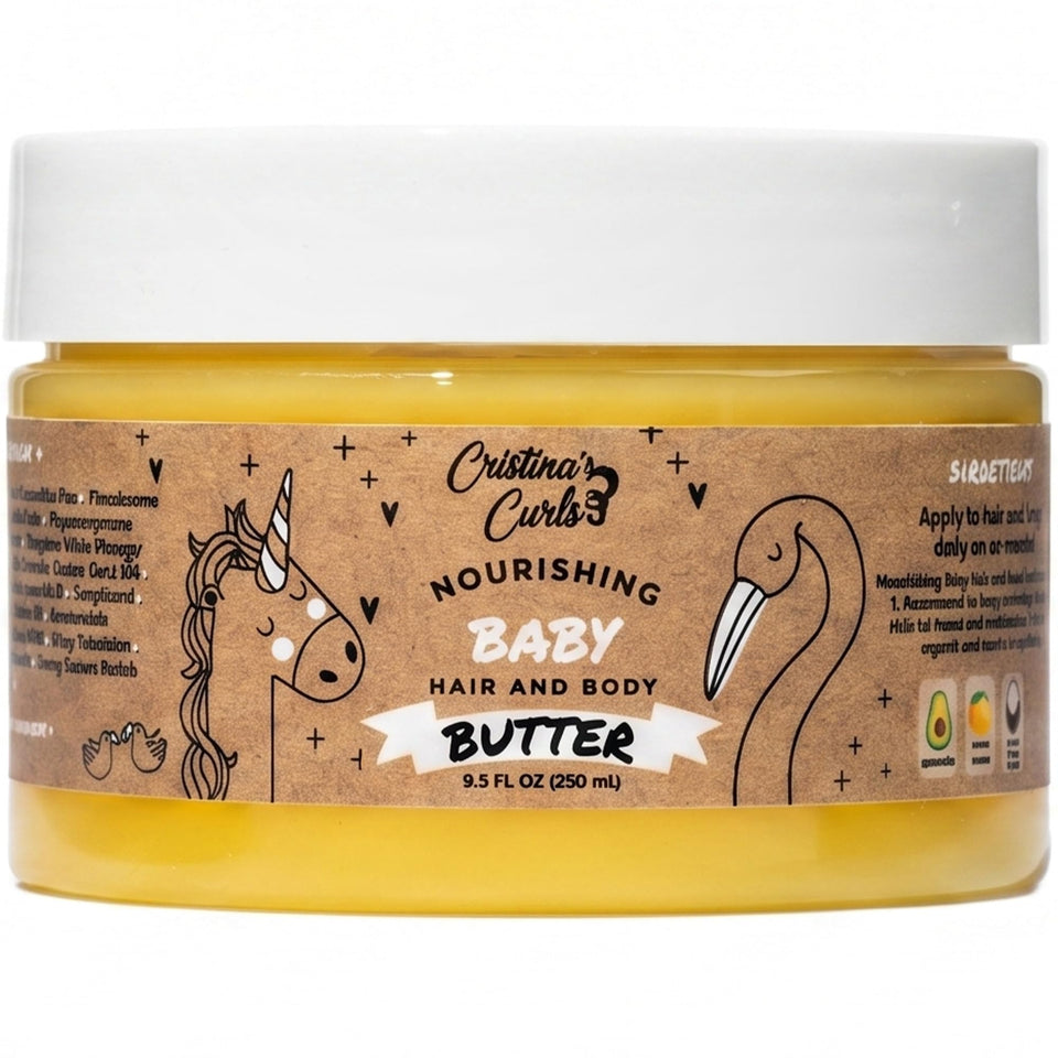 Cristina's Curls jar front view showing label and packaging benefit