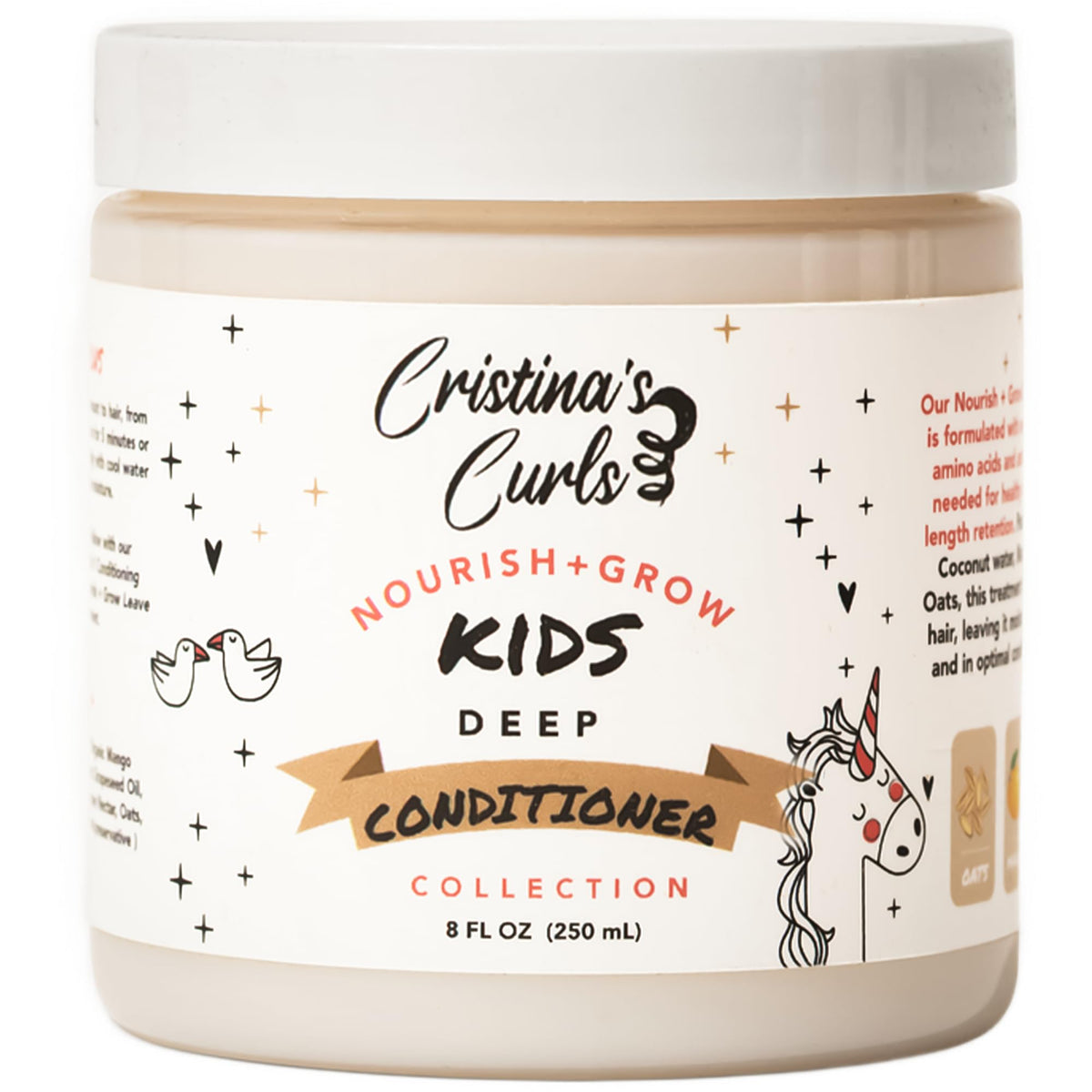 Cristina's Curls front label showing product benefits and child-friendly design