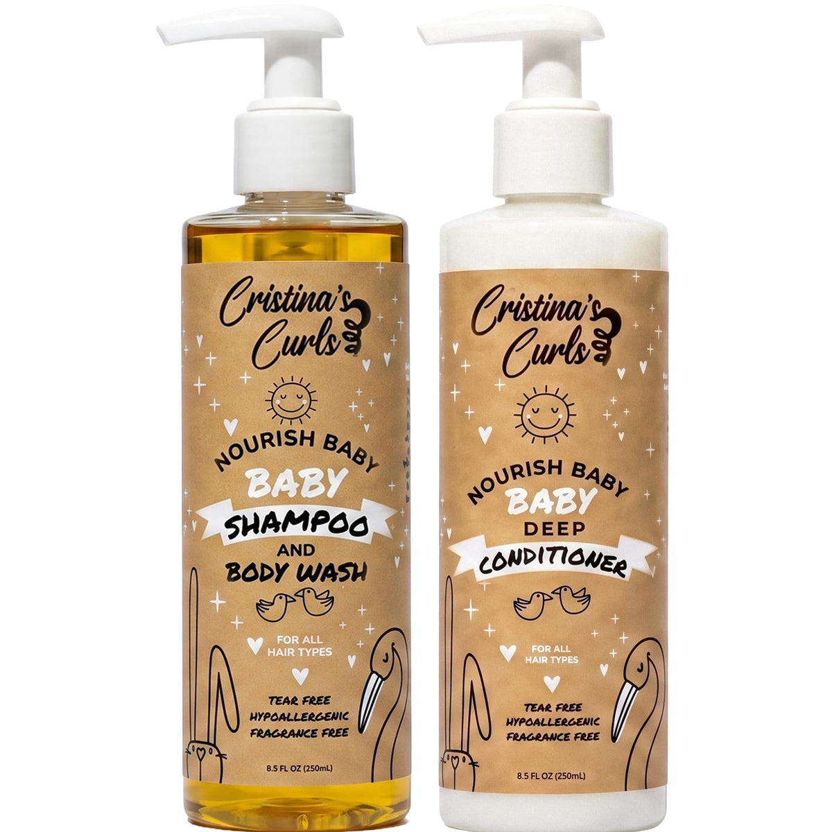 Cristina's Curls front packaging showing gentle baby set and calm design benefits