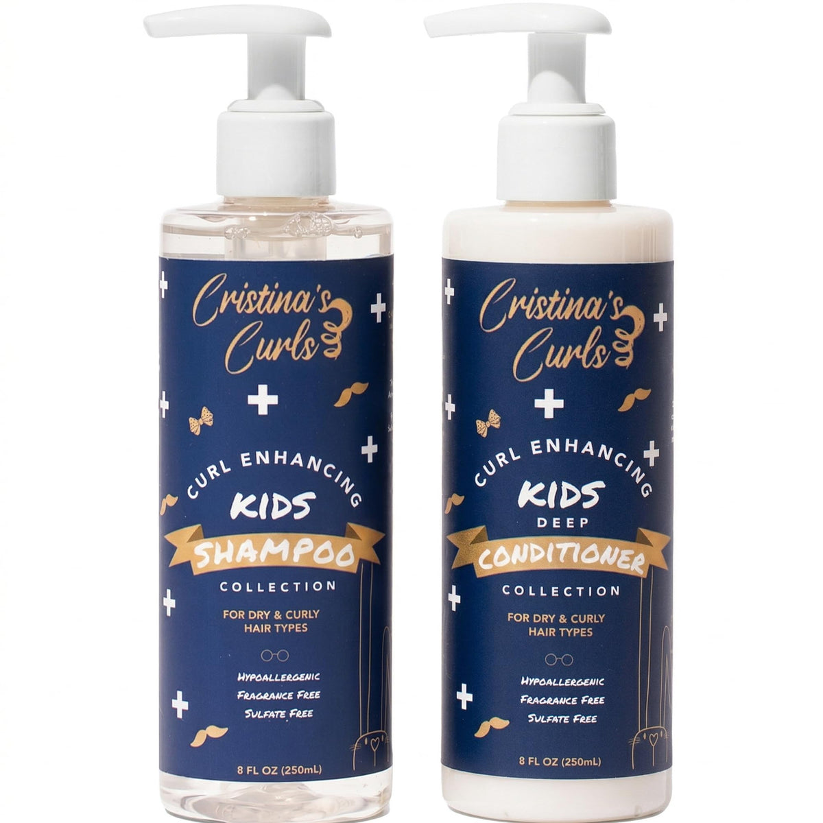 Cristina's Curls front packaging showing gentle kids shampoo and conditioner benefits
