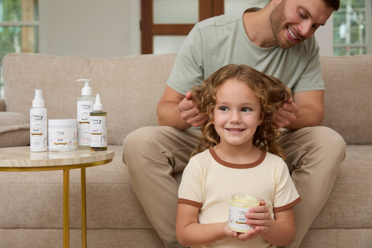 Cristina's Curls lifestyle family setting showing hydrated defined curls