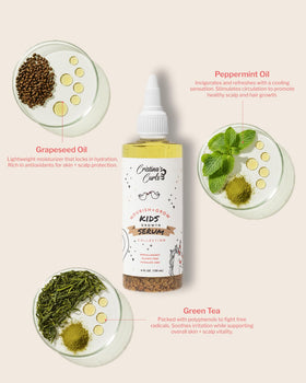 Cristina's Curls bottle next to coin showing compact size and portability