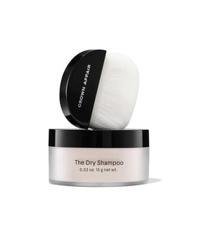 CROWN AFFAIR front packaging showing compact dry shampoo for travel convenience