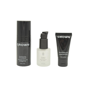 Crown Affair minis flatlay in travel bag conveying on-the-go frizz control benefit