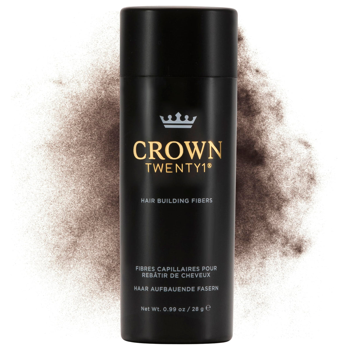 CROWN TWENTY1 front packaging dark brown showing compact 28g jar and shade label for easy transport