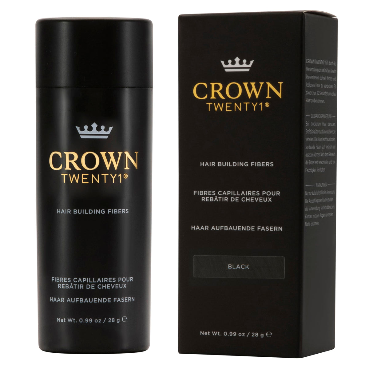 CROWN TWENTY1 open jar close-up of keratin fibers highlighting natural texture and blendability