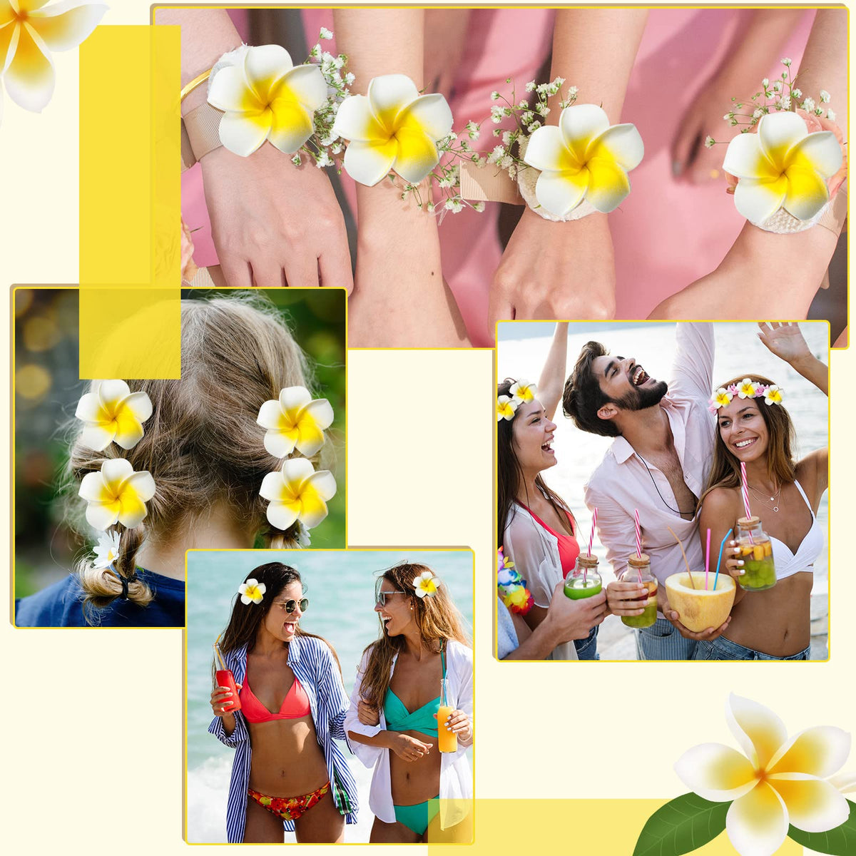 Crowye plumeria arranged on wreath for DIY party decoration inspiration