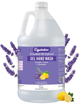 Crystalino gallon front label showing product name and lavender scent for clear identification