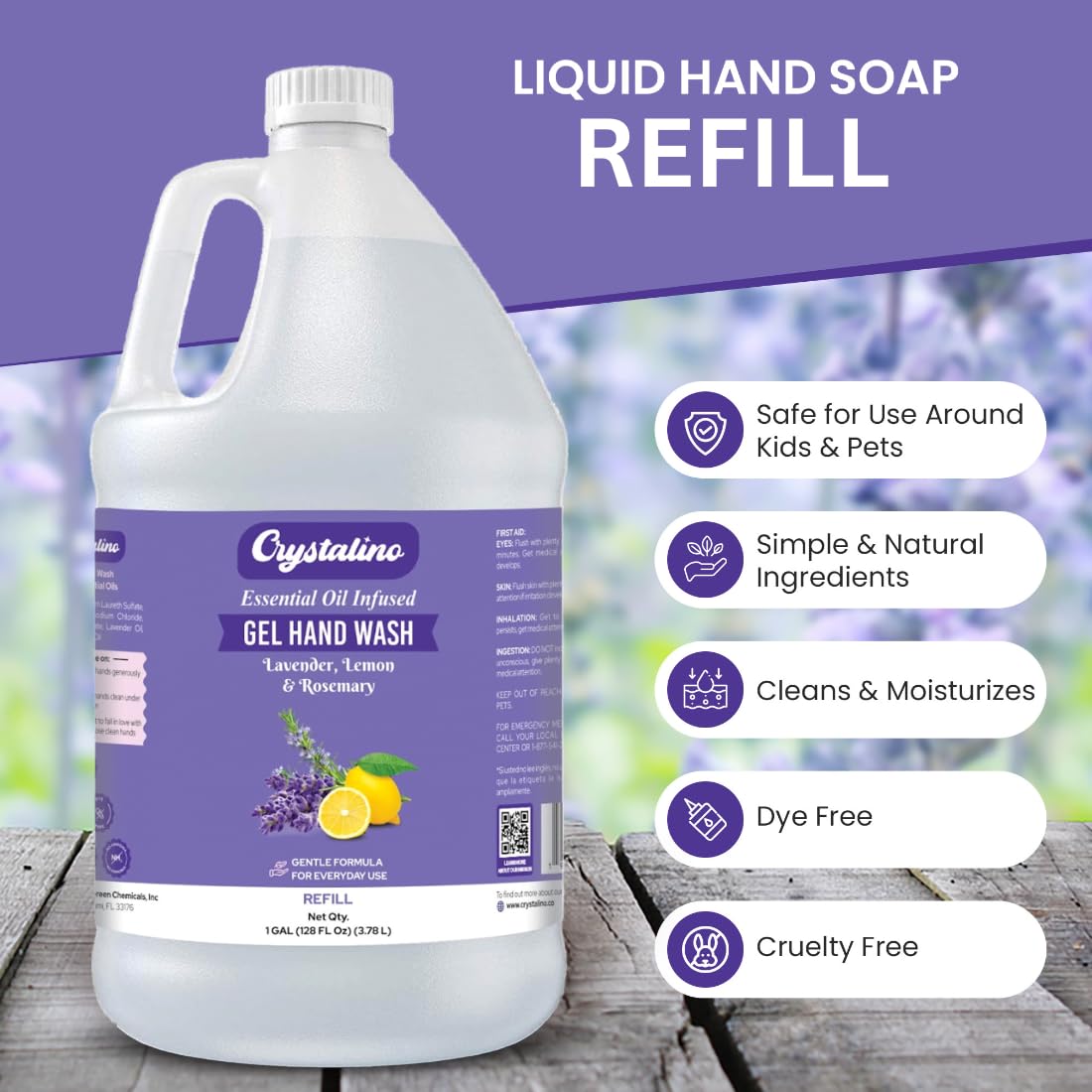Crystalino in dispenser being used, demonstrating convenient refill for daily handwashing