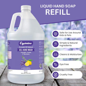 Crystalino in dispenser being used, demonstrating convenient refill for daily handwashing