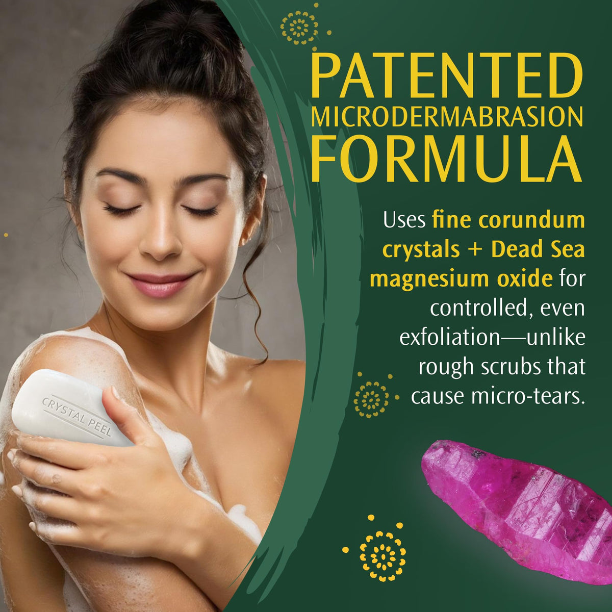 Crystalon Crystal Peel producing lather in shower to cleanse and exfoliate