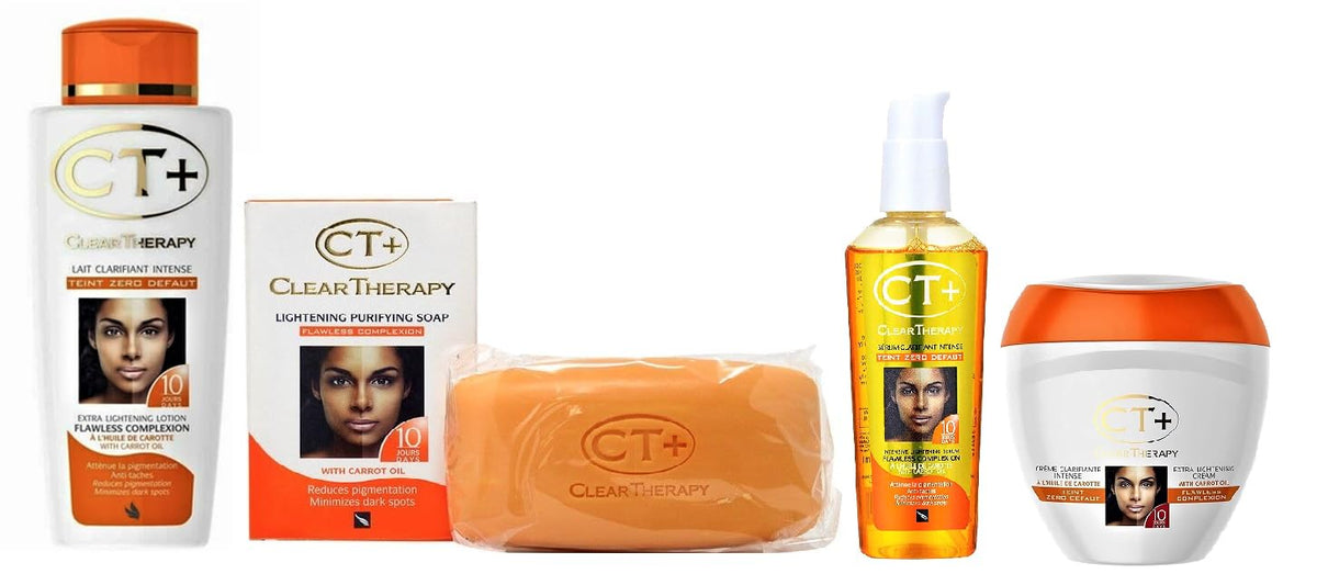 CT+ Clear Therapy front packaging showing entire product set and benefits