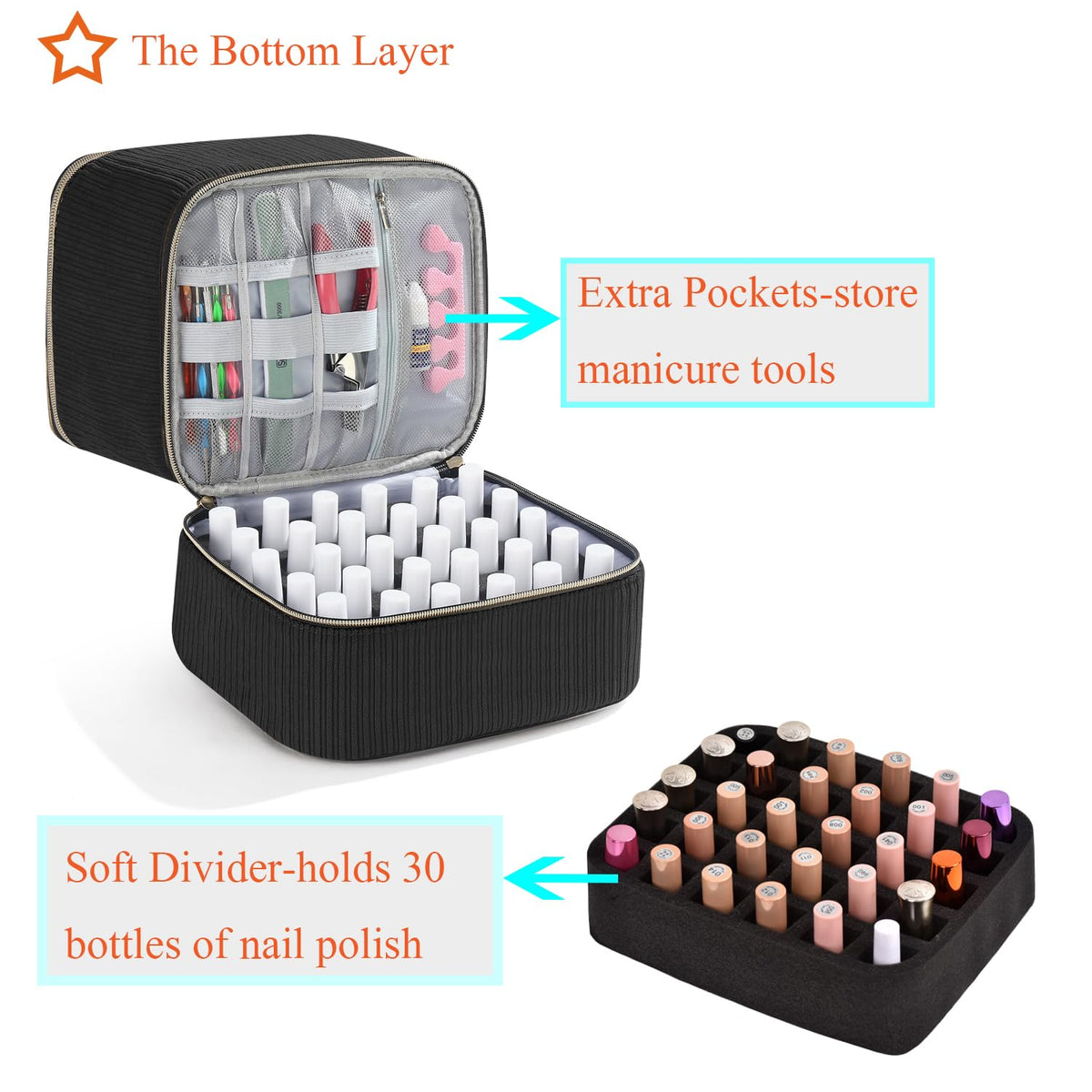 CTWWFS organizer in use on a salon table demonstrating quick access to polishes and tools