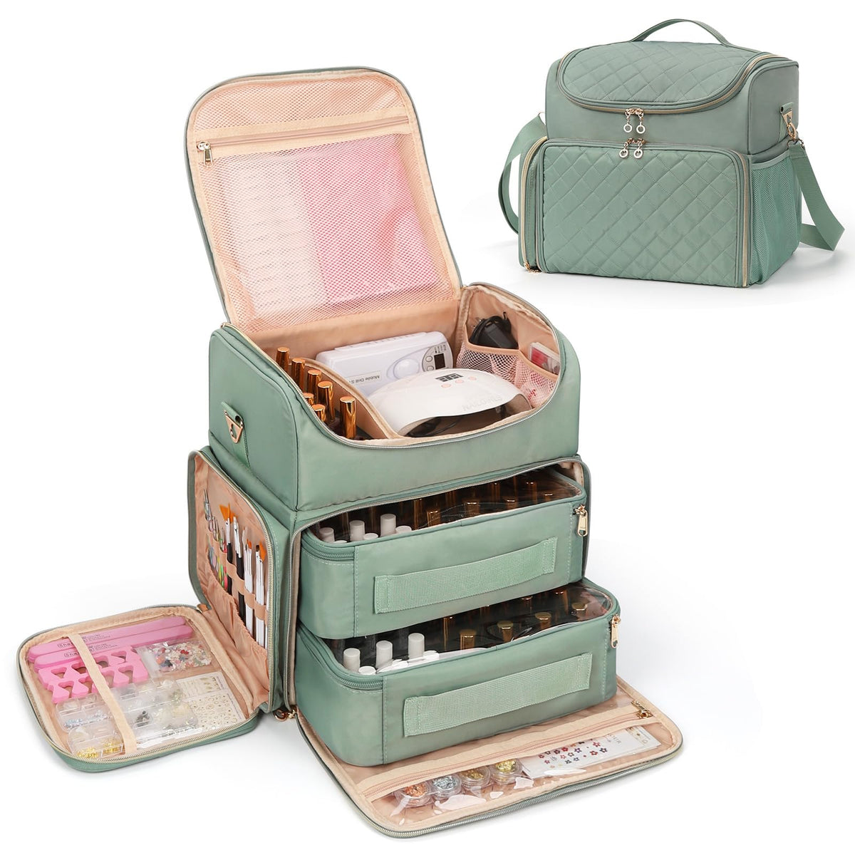 CUBETASTIC front view green bag showing organized compartments and professional look
