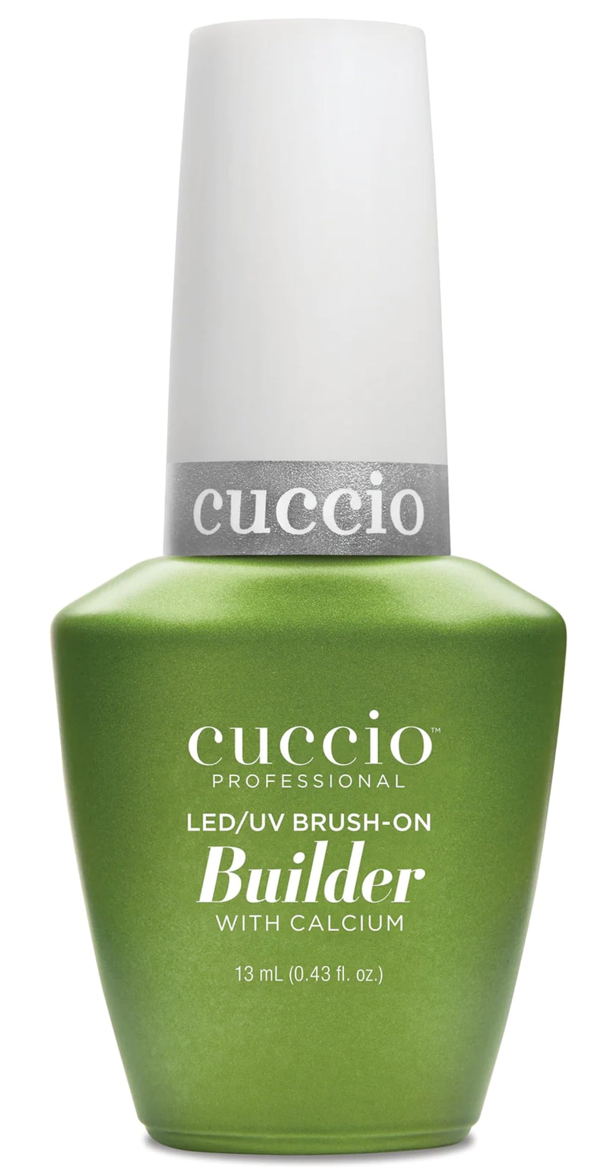 Cuccio clear builder gel bottle front showing professional packaging and durability