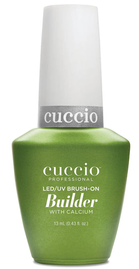 Cuccio clear builder gel bottle front showing professional packaging and durability