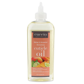 Cuccio bottle front view showing label and mango bergamot scent benefits