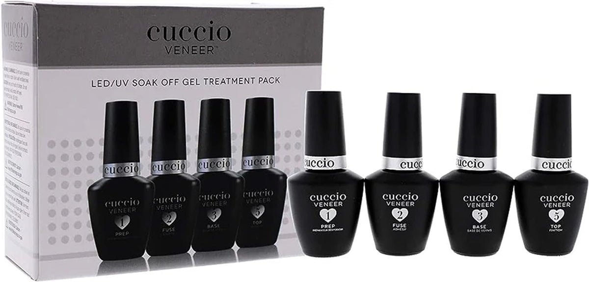 Cuccio front packaging showing the complete veneer treatment kit for easy identification