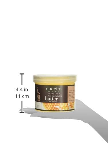 Cuccio label close-up highlighting milk and honey ingredients and quality