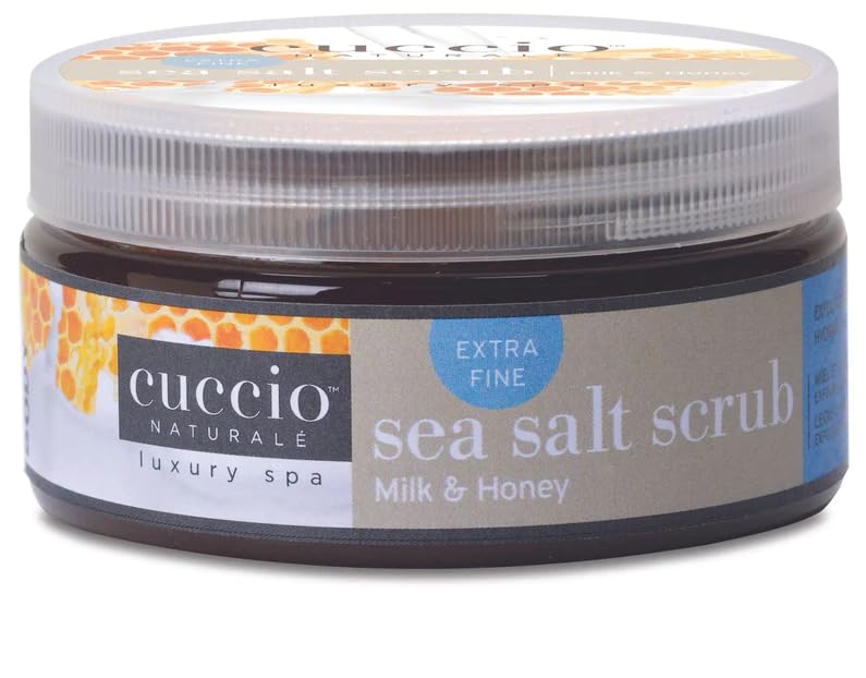 Cuccio extra-fine sea salt scrub granules smoothing skin for gentle exfoliation