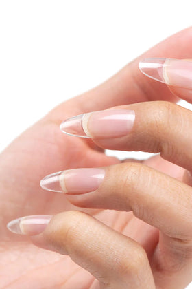 Cuccio pro applied on nail overlay showing strong chip-resistant shine