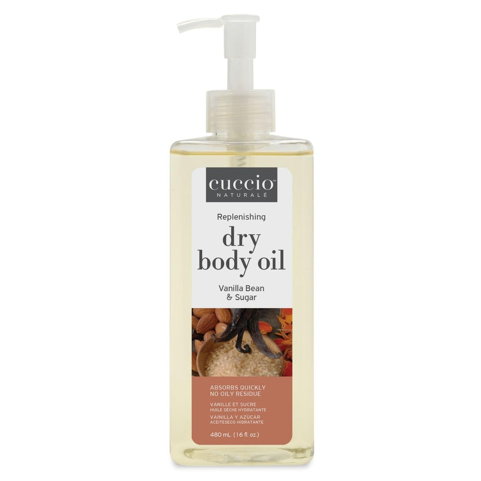 Cuccio front packaging showing bottle and warm vanilla sugar scent benefit