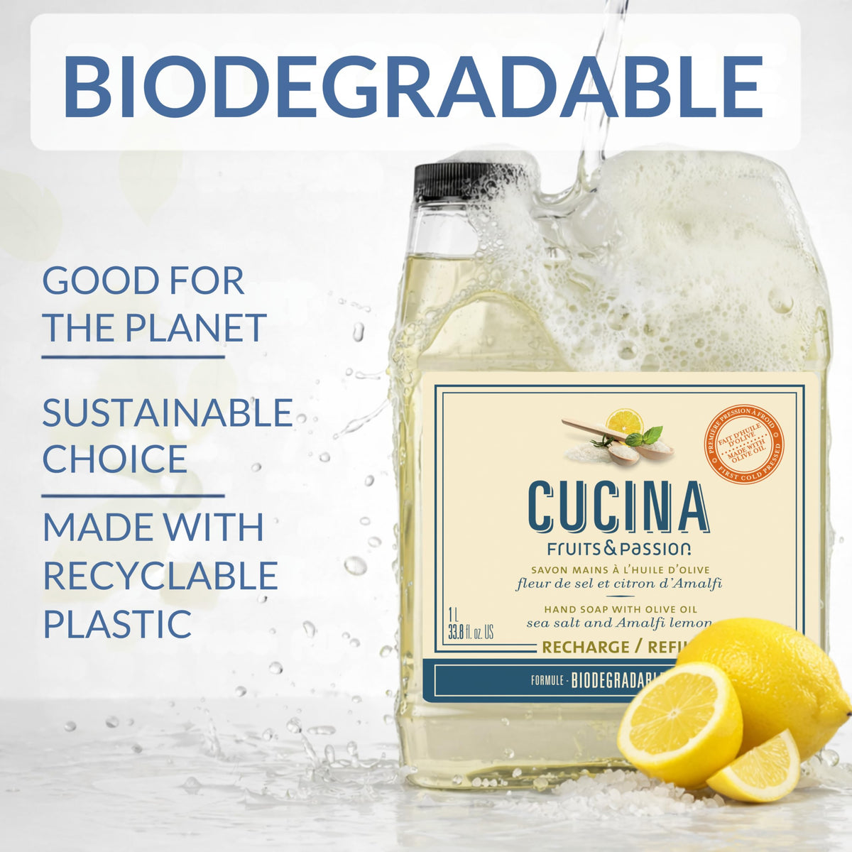 Cucina bottle by kitchen sink in lifestyle scene adding fresh scent benefit