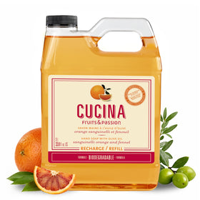 Cucina front packaging showing 1L refill bottle and scent benefits
