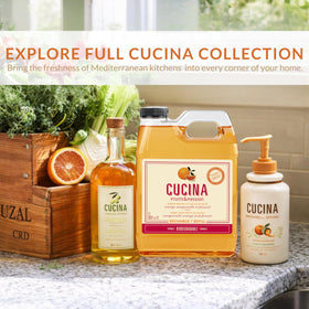 Cucina label close-up highlighting olive oil and vegan formula
