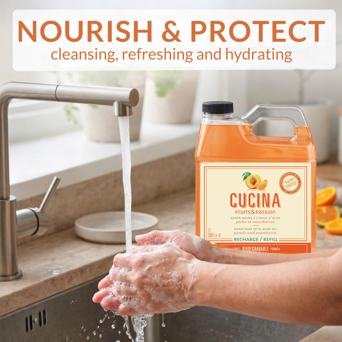 Cucina close-up lather texture demonstrating gentle cleansing benefit