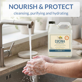 Cucina pouring refill into dispenser for easy, mess-free refills benefit