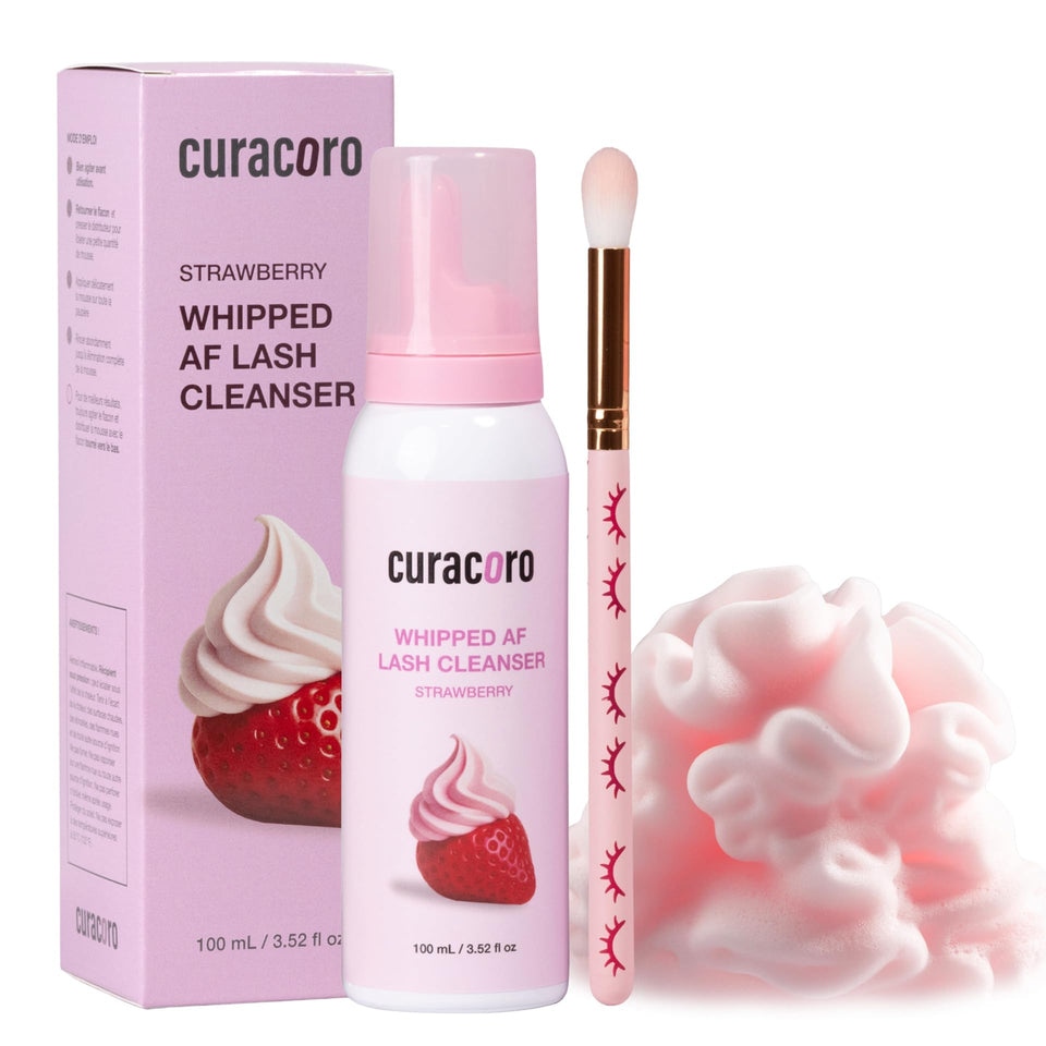 CURACORO front bottle showing strawberry scent and compact 100ml size benefit