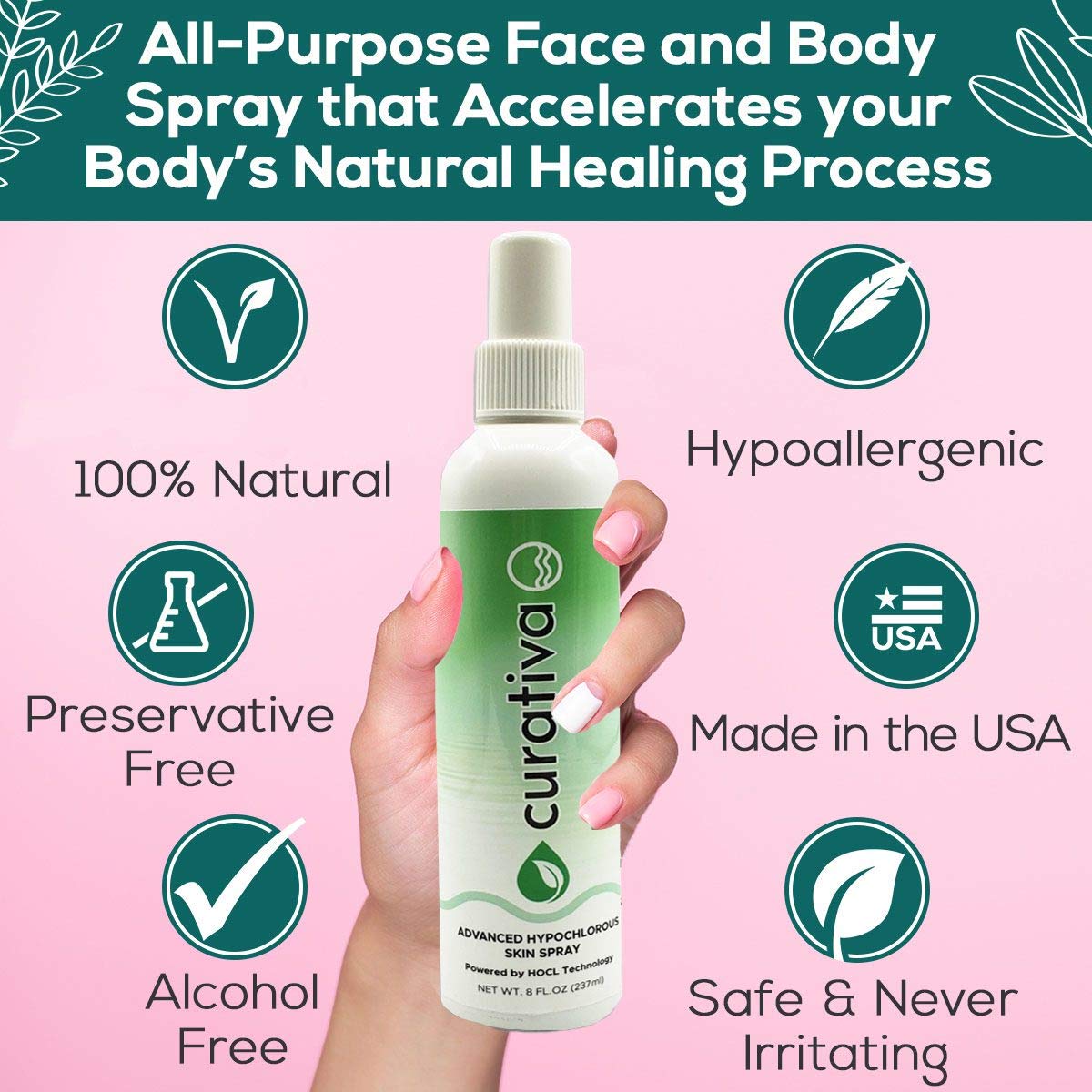 Curativa Bay mist on skin demonstrating lightweight hydration