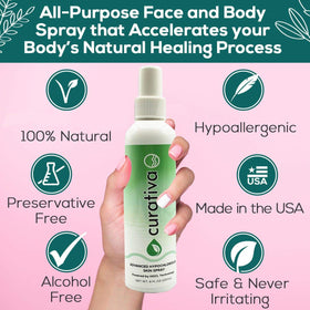 Curativa Bay mist on skin demonstrating lightweight hydration