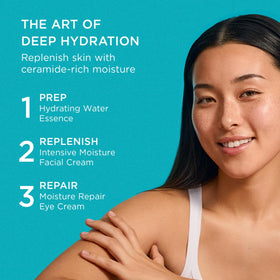 Curel applying cream to neck and jawline demonstrating targeted moisturizing